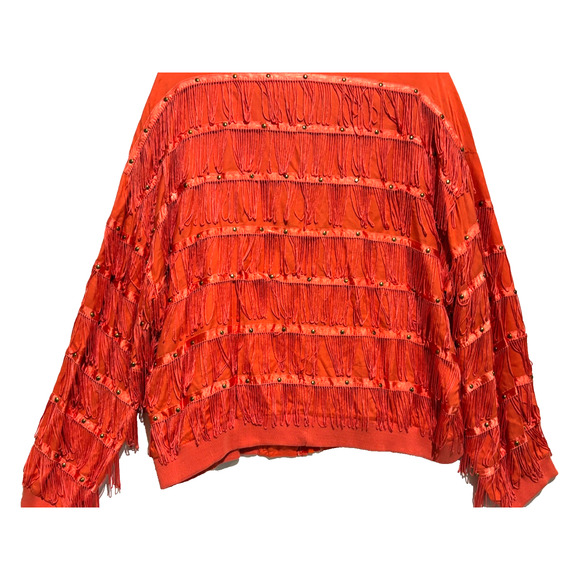 Cowgirl Rock Dance Tassel Fringe studs Jacket top Zip Coral sz L Retro Funky - Picture 8 of 10